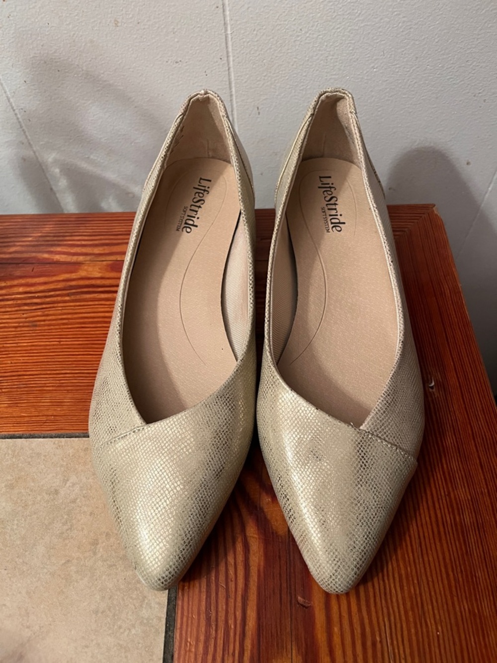Life Stride Women's Pointed Flats in Shimmery Champagne Beige